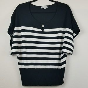Joseph A black white striped batwing top large
